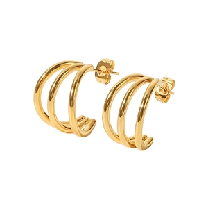 Minimalist triple-layer C-shaped 18K gold-plated stainless steel hoop earrings