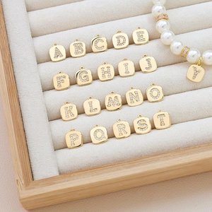 Gold plated alphabet pendants with cubic zirconia for DIY jewelry making and bracelets
