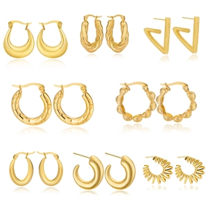 Stainless Steel Gold Hoop Earrings For Women Chunky C Shape Twisted Geometric Minimalist Punk Jewelry