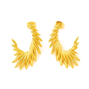 Exaggerated golden stainless steel irregular square wing stud earrings for women and men