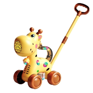 Cartoon giraffe bubble lawn mower toy with LED lights and automatic bubble machine