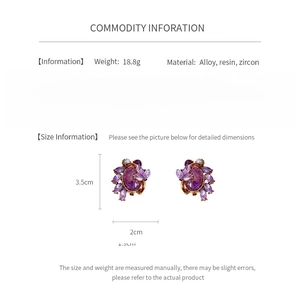 Detailed size and material guide for vintage leaf earrings with purple zircon and resin