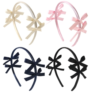 Satin bow headbands in beige, pink, navy, and black for baby girls' ballet style