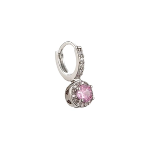 Cute silver bow earrings for women with pink zircon drop and sparkling clear crystals