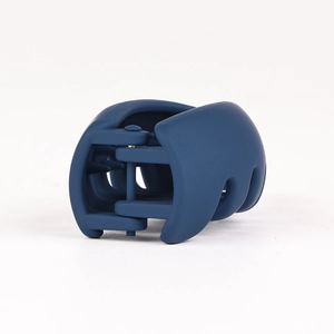 Detailed view of matte dark blue banana hair clip with rounded teeth for high ponytails