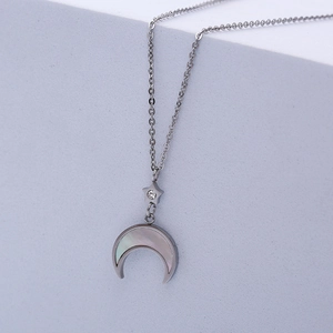 Titanium steel necklace with star moon shell pendant on minimalist silver chain