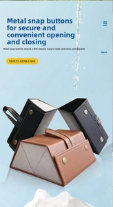 Detail of multi-slot foldable PU leather sunglasses case with metal snap and portable strap