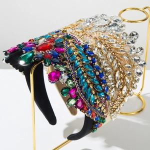 Baroque Rhinestone Tiara Headband Luxury Sparkling Crystal Artificial Pearl Padded Hair Hoop Wedding Hair Accessories For Women