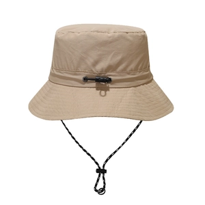 Foldable khaki waterproof sun hat with adjustable wind rope for outdoor activities