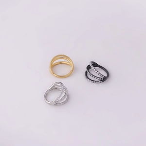 Three-row seamless stainless steel nose rings with cubic zirconia in gold silver and black