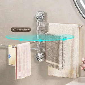 Modern wall-mounted 4-bar rotating towel rack with suction cup and clear acrylic base