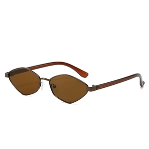 Vintage irregular geometric metal sunglasses with brown lenses and retro diamond frames