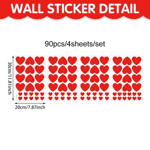 90pcs Red Heart Wall Stickers for Valentines Day Home Decor 4 Sheets Set
