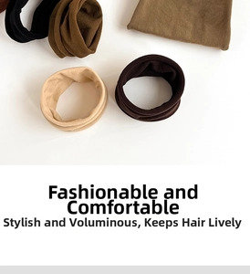 Detail of high-elasticity wide hair ties in Morandi earth tones and soft knit texture