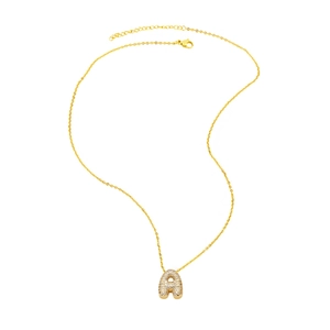 Sparkling gold necklace with a capital letter A pendant pave-set with white cubic zirconia