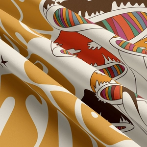 Detailed macro view of the premium printed fabric texture with modern art patterns