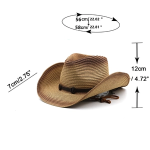 Detailed dimension chart showing crown height and brim width of the straw cowboy hat
