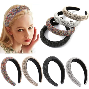 Baroque padded sponge headband with sparkling colorful rhinestones in multiple colors