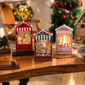 Christmas Snow Globe Lantern Musical LED Night Light Swirling Glitter Water Decorative Tabletop Ornament Retro Style