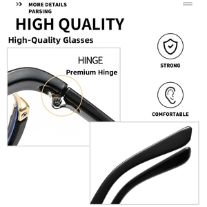 Detailed close-up of high quality golden metal hinge and sleek black eyewear frames