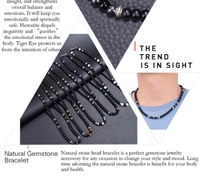 Detailed collage of Men's Natural Gemstone Bracelet with Hematite and Tiger Eye stones