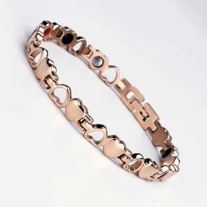 Rose gold stainless steel double heart magnetic energy health bracelet for women