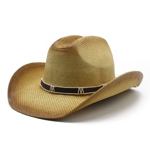 Cowboy Straw Hat Paper Braided Gradient Wide Brim Sun Protection Summer Beach Vacation Ethnic Style For Men Women