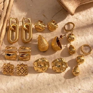 Boucles D'oreilles En Acier Inoxydable Style Français Pour Femmes Géométrique Cœur Goutte D'eau Plaqué Or Élégant