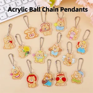 Cute Cream Yellow Cartoon Bear Acrylic Keychain Pendant With Metal Ball Chain Transparent Double Sided Print For Bag Decor