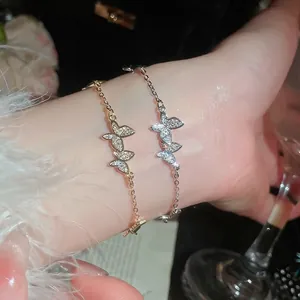Butterfly Bracelet Copper Zircon Adjustable Link Chain Korean Style Elegant Light Luxury Jewelry Women