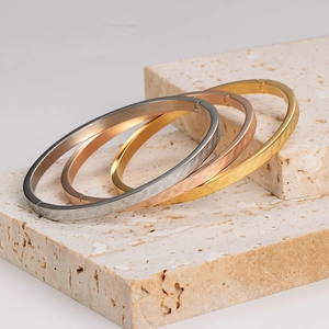 Hinged Bangle Bracelets 304 Stainless Steel Spiral Wavy Pattern Retro Simple Fashion Jewelry Three Tone Color