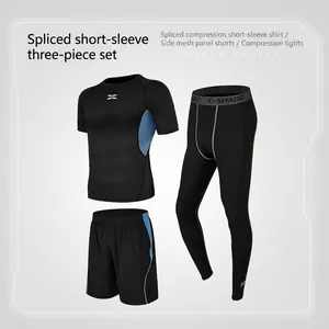 Set fitness uomo 3 pezzi in Thunder Blue con top a compressione e pantaloncini sportivi