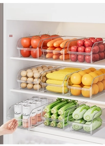 Stackable transparent refrigerator storage drawers for organizing fresh food and eggs
