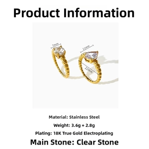 Detail of 18K gold-plated stainless steel rings featuring 7mm and 11mm zircon stones