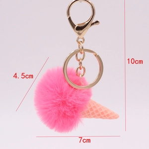 Detailed dimensions of 10cm mini ice cream pom pom keychain with 4.5cm plush ball