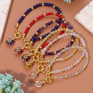 7Pcs natural stone 4mm beaded bracelets with heart charms and OT toggle clasp
