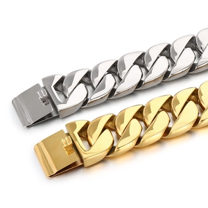 Polished 31mm chunky Cuban link necklace and bracelet set in gold and silver stainless steel