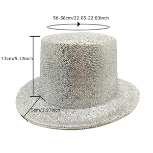 Sparkly silver sequin top hat for magic shows and parties with 13cm height