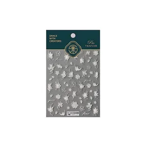 5D embossed white floral nail art stickers with delicate cherry blossom and leaf patterns