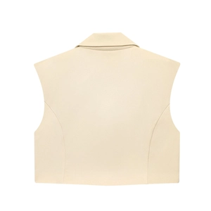 Vue arrière d'un gilet court sans manches beige avec col à revers et design épuré