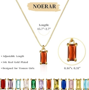 Detail of 18k gold plated necklace with small emerald cut orange stone pendant