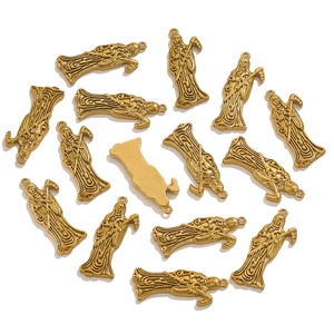 Golden grim reaper scythe pendants in 18K gold plated stainless steel on white background