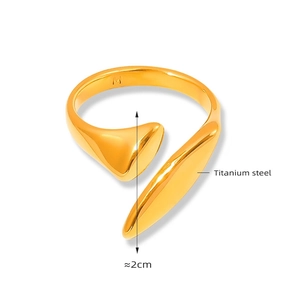 Detailed view of gold plated titanium steel geometric ring with M logo engraving