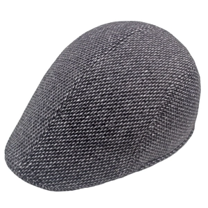 Classic dark grey herringbone wool flat cap for men with warm autumn winter lining