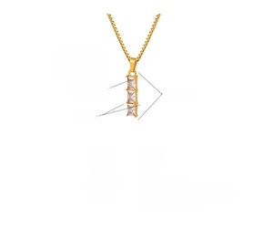 Detail of gold titanium steel pendant necklace with inlaid crystals and measurements