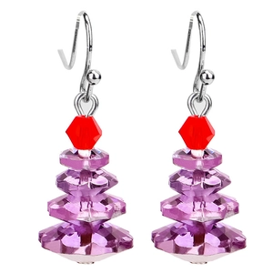 Creative layered Christmas tree earrings with purple and red crystal pendants for women