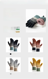 Detailed specs for knitted touchscreen gloves with fleece lining in multiple colors