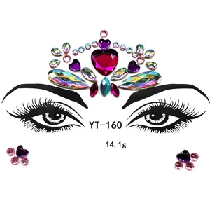 Close-up of heart-shaped purple and pink acrylic face gems for party makeup YT-160