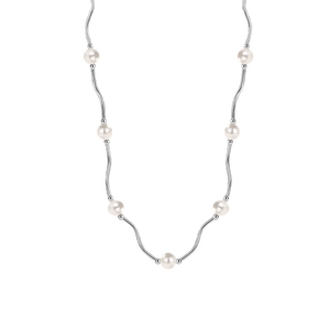 Elegante collana d'argento ondulata con perle naturali d'acqua dolce dal design minimal