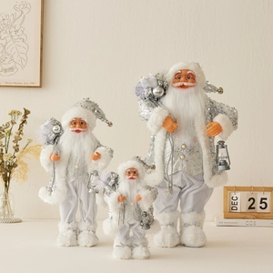 Santa Claus Figurine Silver Sequin Plush Fabric Plastic With Lantern Gift Bag Christmas Home Decoration Holiday Ornament
